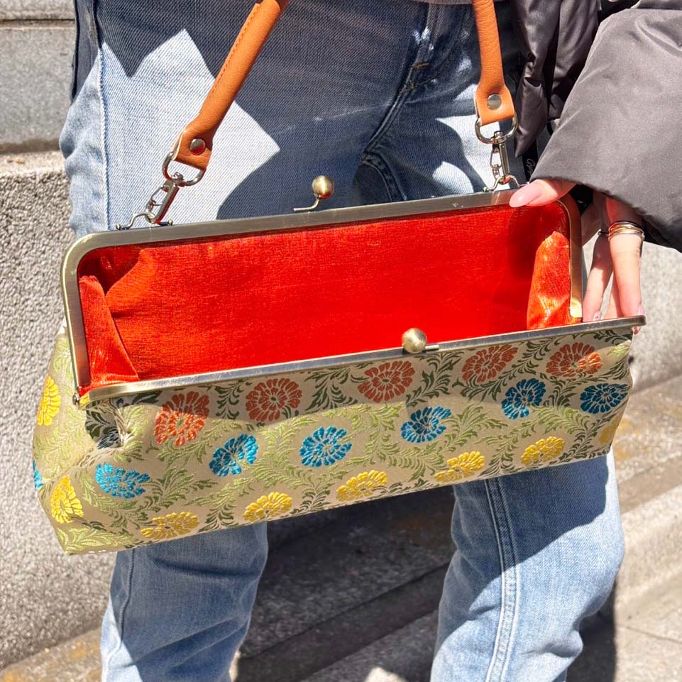 (残り2品)豪華刺繍 がま口ハンドバッグ 「gama- bag」 - HARUMEKI